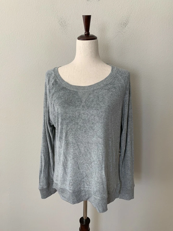 Top de salón Felina para mujer talla L Luna de felpa cepillada cuello redondo gris jaspeado Foto 2 de 4