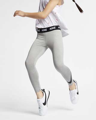 NWT Nike Sport Essentials Leggings Gray w/ Black Swoosh Girls Size 6 Youth