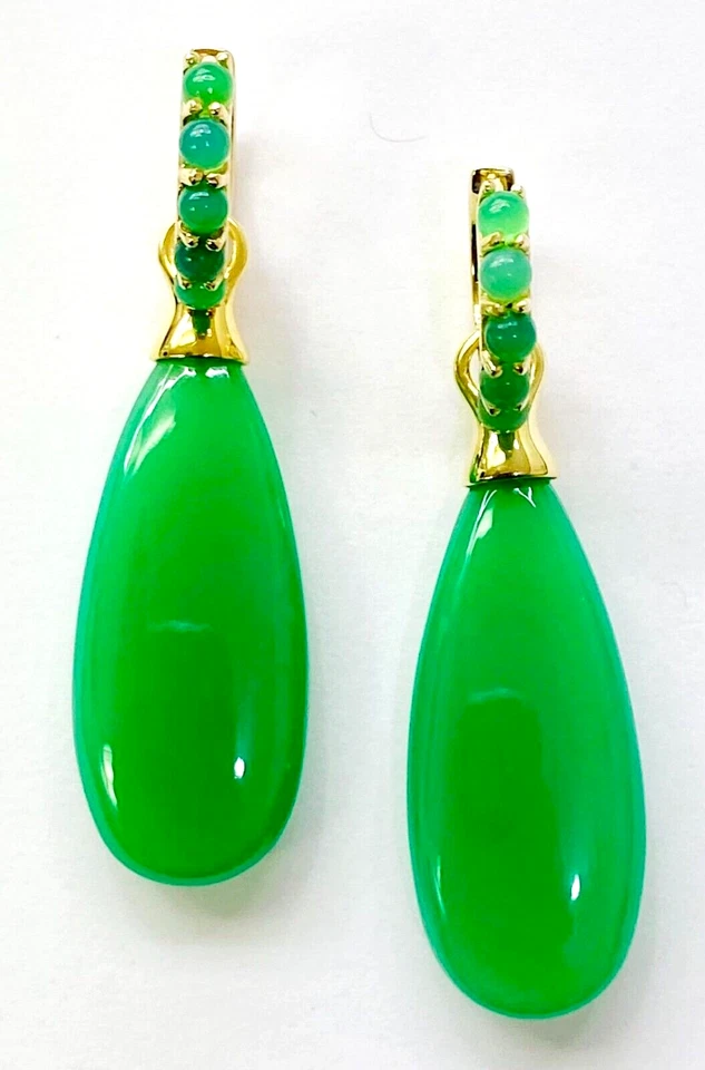 Pendientes colgantes de calcedonia verde revestidos de oro de 14 quilates HSN rarezas Foto 2 de 4