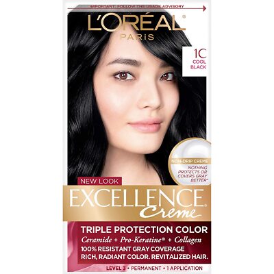 Loreal, Excellence Creme, Hair Color, 1C, Cool Black - 0PEN / DAMAGED - READ DES