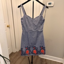 Mi Ami Francesca’s Chambray Denim Floral Embroidered Mini Dress summer festival