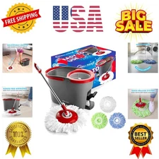 2023 Ultra-Efficient Spin Mop System - 3 Microfiber Heads & Dual Action Bucket