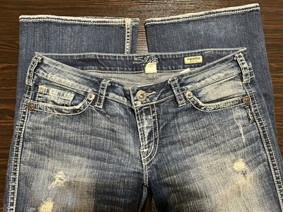 Silver Jeans Women's 34x31 Blue Twisted Distressed Boot Cut Jeans