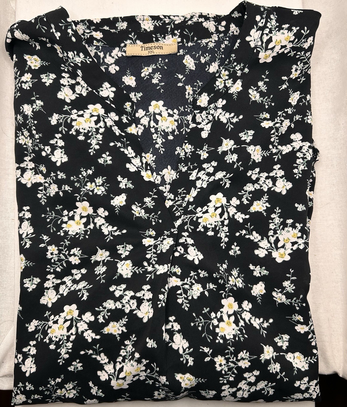 Timeson Women’s V-Neck Black Floral Blouse XXL