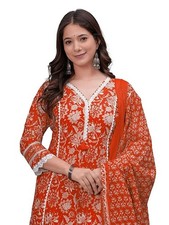 Women's Pure Cotton Printed Straight Kurta Set with Palazzo Pants Dupatta