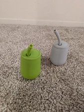 Used ezpz Mini Cup + Straw Training System (Set of 2) | Green & Grey | 9M+ 