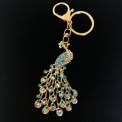 Peacock Rhinestone Keychain Bag Charm Multicolor Gold Tone Metal New