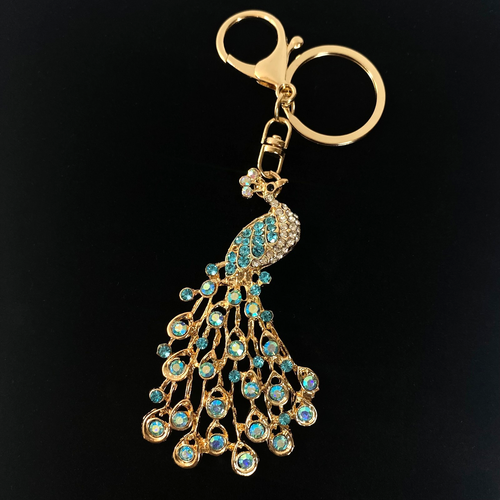 Schlüsselanhänger Pfau Strass Taschenanhänger Mehrfarbig Goldfarben Metall Neu - Bild 1 von 7