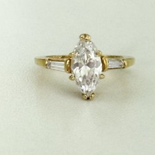 Ladies Clear CZ Marquise Sparkly Yellow Gold Plated 3 Stone Band Ring Size 6