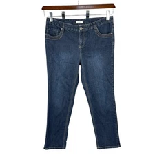 CJ Banks Jeans Women Denim Straight Embellished Pockets Stretch Size 14W Blue