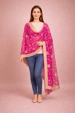 Sanskriti Vintage Pink Pure Chiffon Dupatta Long Stole Hand Beaded Zardozi Scarf