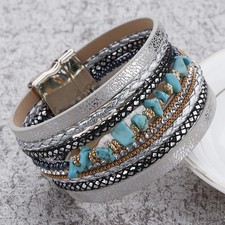 Leather Wrap Bracelet Natural Stone Beaded Multilayer Bracelets Women's Jewelry