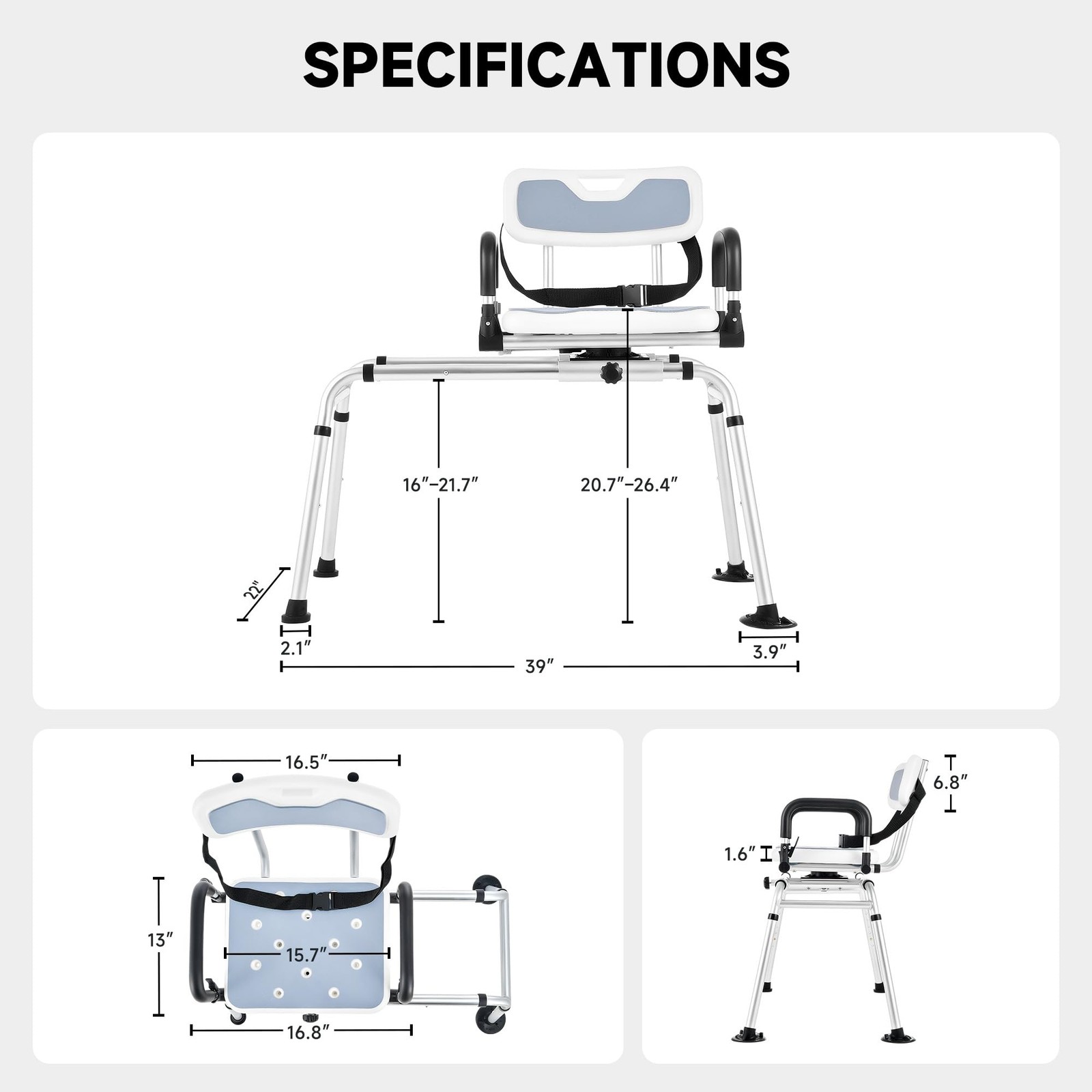 CO-Z Sliding Shower Chair with 360° Swivel Seat, 12-Level Tub Transfer Bench ...