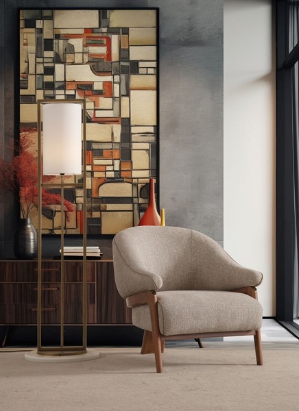Beiger Moderner Textil-Sessel Aus Holz FüR Wohnzimmer-image