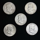 5 Lot -  Franklin Half Dollars - 90% Silver 50 Cent Pieces - Mixed Mints/Dates