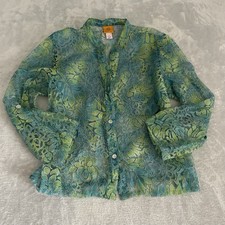 Ruby Rd Sheer Burn Out Blouse Womens 18 Aquamarine Sparkly Iridescent Fairycore