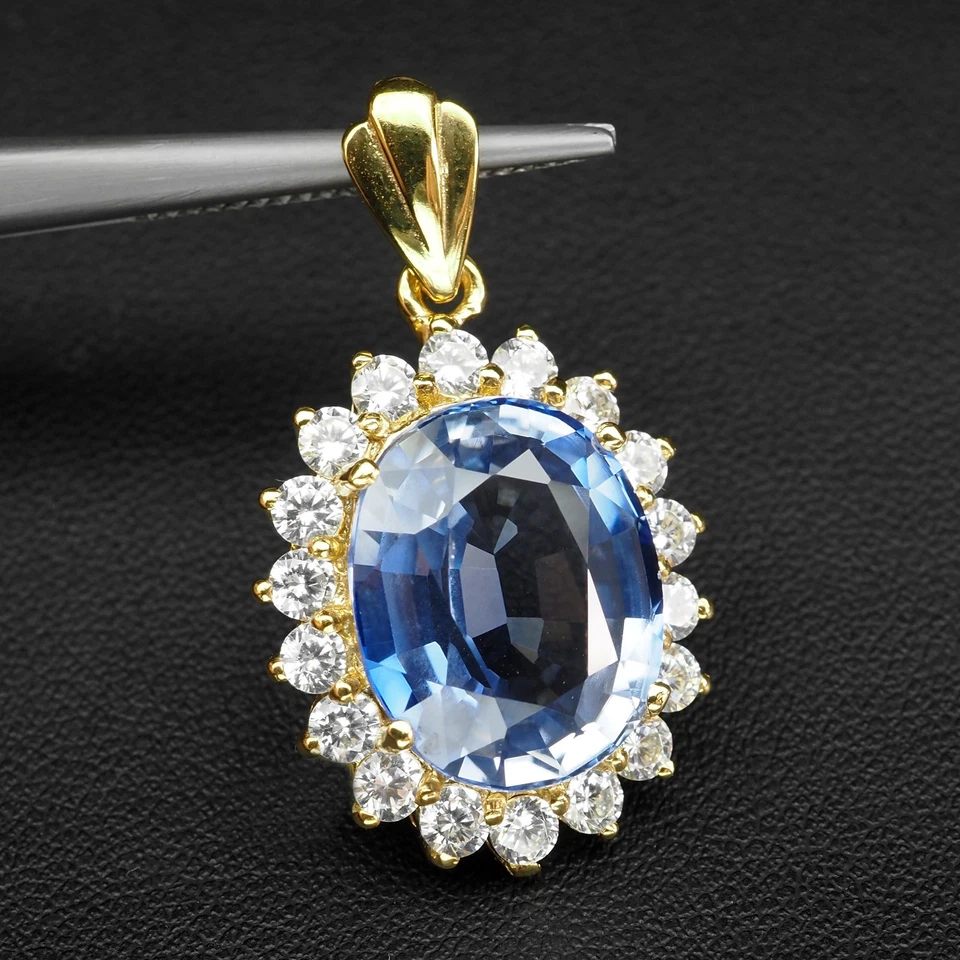 Подвески ручной работы из стерлингового серебра 925 пробы с драгоценным васильковым синим сапфиром 12,35 карата - Изображение 2 из 4