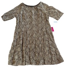 Chris McLaughlin 24W Gold Semi Sheer Sequined Metallic Dress 3/4 Slv Midi Formal