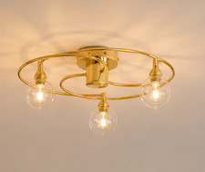 3 Light Brass Ceiling Light Clear Glass Globe Flush Lamp G9 LED Modern Vintage