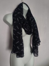 Accessorize Navy Blue Feather Rectangle XL Scarf 100% Polyester Spring Easter