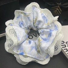Fashionable new style, fresh blue floral print, large elastic hairband, ultra-fa
