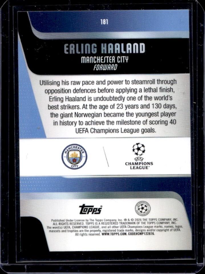 2025-26 Topps UEFA Erling Haaland SP #181 Man City view 2