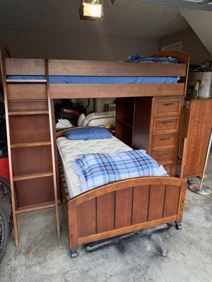 Ashley Twin Loft Bed Set w/ Desk & Dresser, 9 Drawers, Shelf, Brown Wood