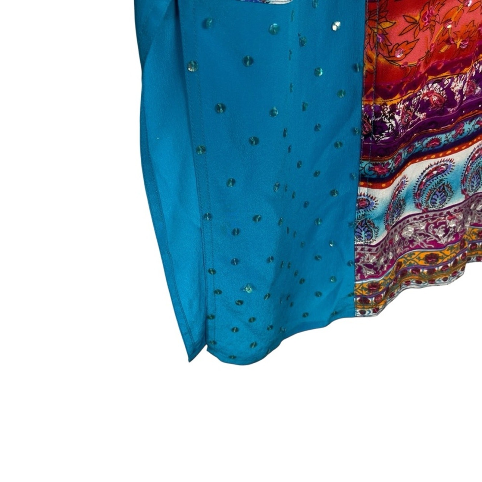 Vintage 100% Silk Patchwork Full Button Tunic Top… - image 9