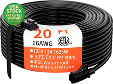 20 FT Extension Cord 16-3 Gauge SJTW Indoor Outdoor Waterproof Black 3 Prong