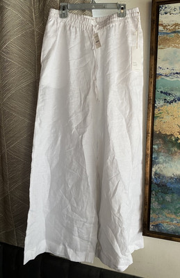 Haven Well Within Pants Size S NWT 100% Linen Wide Leg White Pockets  Waist Tie