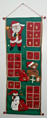 Hanging Christmas Advent Calendar Red Green 36''x14'' Felt 25 Pockets &Bags 3D