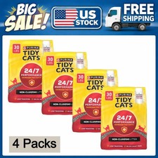 Purina Tidy Cats 24/7 Non Clumping Cat Litter Clean Linen 30 lb Bag 4 Pack