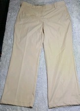 Lands End Womens Straight Leg Pants Beige Stretch Waist Flat Front Size 16