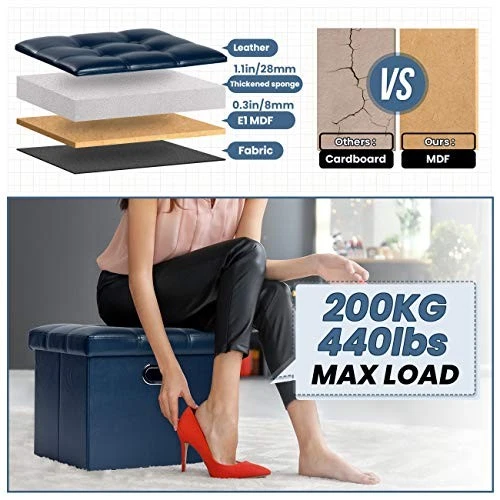  Storage Ottoman 17x13x13in Leather Ottoman 17x13x13 inches Royal Blue - Image 2 of 4