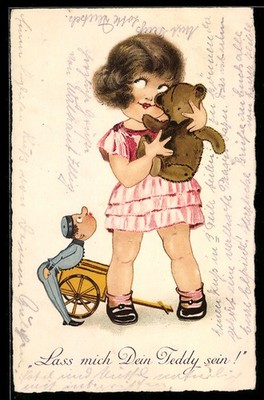 AK Lass mich Dein teddy sein!, Mädchen mit Teddybär und kleiner Page 1924 