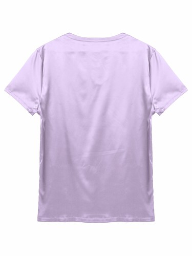 Men's Women Satin T-Shirts V Neck Short Sleeve Soft Loose Pajamas Tops Nightwear - Picture 57 of 66