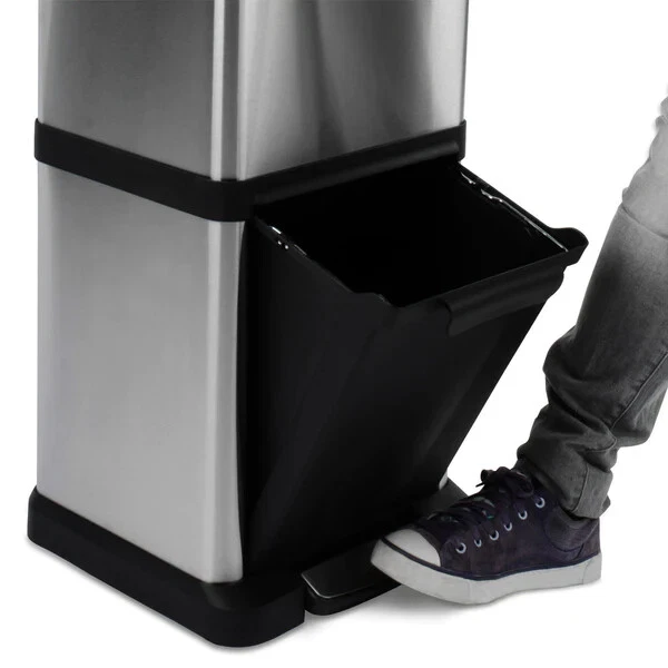 Mülleimer Abfalleimer Trennsystem mit Tretfunktion aus Edelstahl 2 / 3 Kammern - Bild 3 von 4