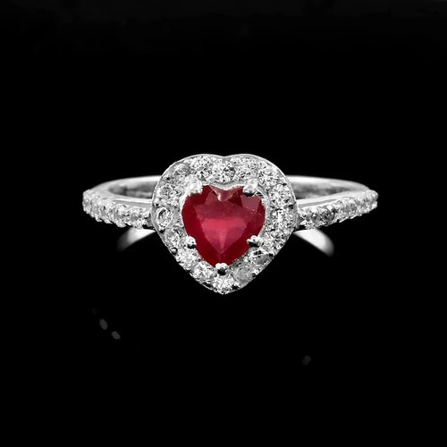 Rubino a Forma di Cuore Luglio Anello Pietra Zodiacale Rosso Anello,Naturale 10K