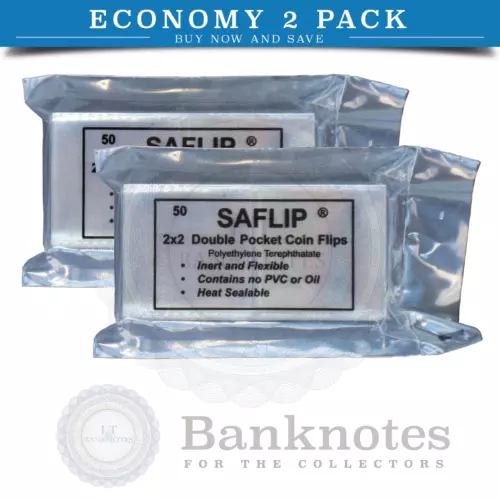 100 Coin Plastic Holders Sleeves Flips Saflip 2x2 Mylar 2 Packs Free USA Post 