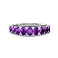 Amethyst Oval 5x3mm Nine Stone Eternity Band Ring With Rhodium Plated