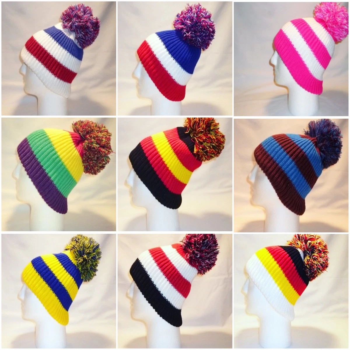 LUXURY FLEECE LINED BOBBLE HAT BEANIE MENS WOMENS WINTER BRIGHT LOUD FUNKY RETRO