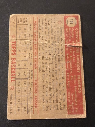 1952 Topps Gus Niarhos #121 Poor - Picture 2 of 2