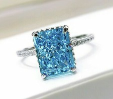 2.60Ct Radiant Natural Blue Topaz Engagement Ring 14K White Gold Silver Plated
