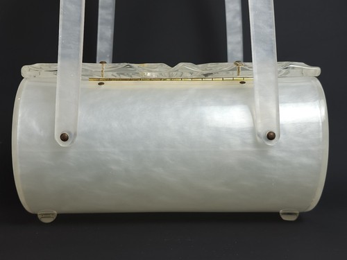 Borsetta scatola botte lucite stile intagliato vintage perla marmorizzata metà secolo LEGGI TUTTO - Foto 4 di 24