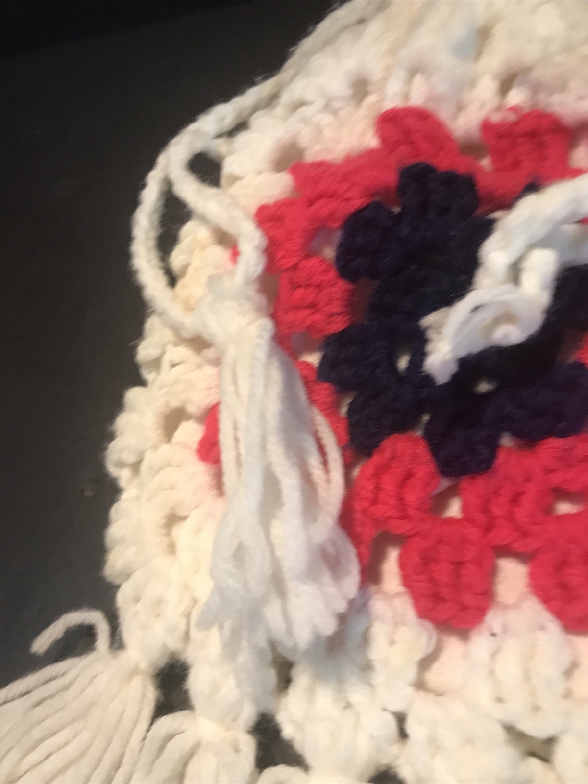 Hand Crocheted Granny Square Drawstring Purse Whi… - image 2