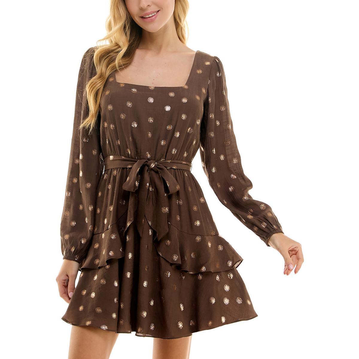 Женское коричневое расклешенное платье из вискозы цвета металлик City Studio Juniors XL BHFO 2624