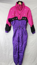 Vtg Fera Skiwear Women's Ski Suit Snowsuint Pink Purple Retro Bright