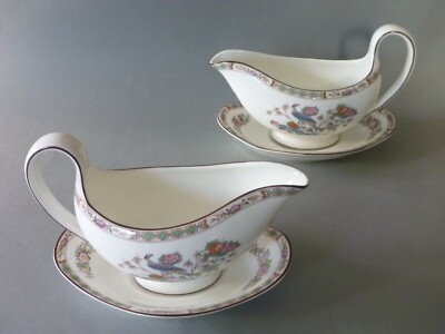 Wedgwood Kutani Kranich - Sauciere & Untertassenständer - Paar (2) - brauner Rand