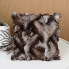 100% Real Fur Pillow Case Natural Patchwork Fox Fur Decor Cushion Cover 18x18in