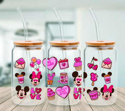 x2 Be Mine Valentines Libby Tasse 16 Unzen Dose Glas Wrap Vinyl Aufkleber op106